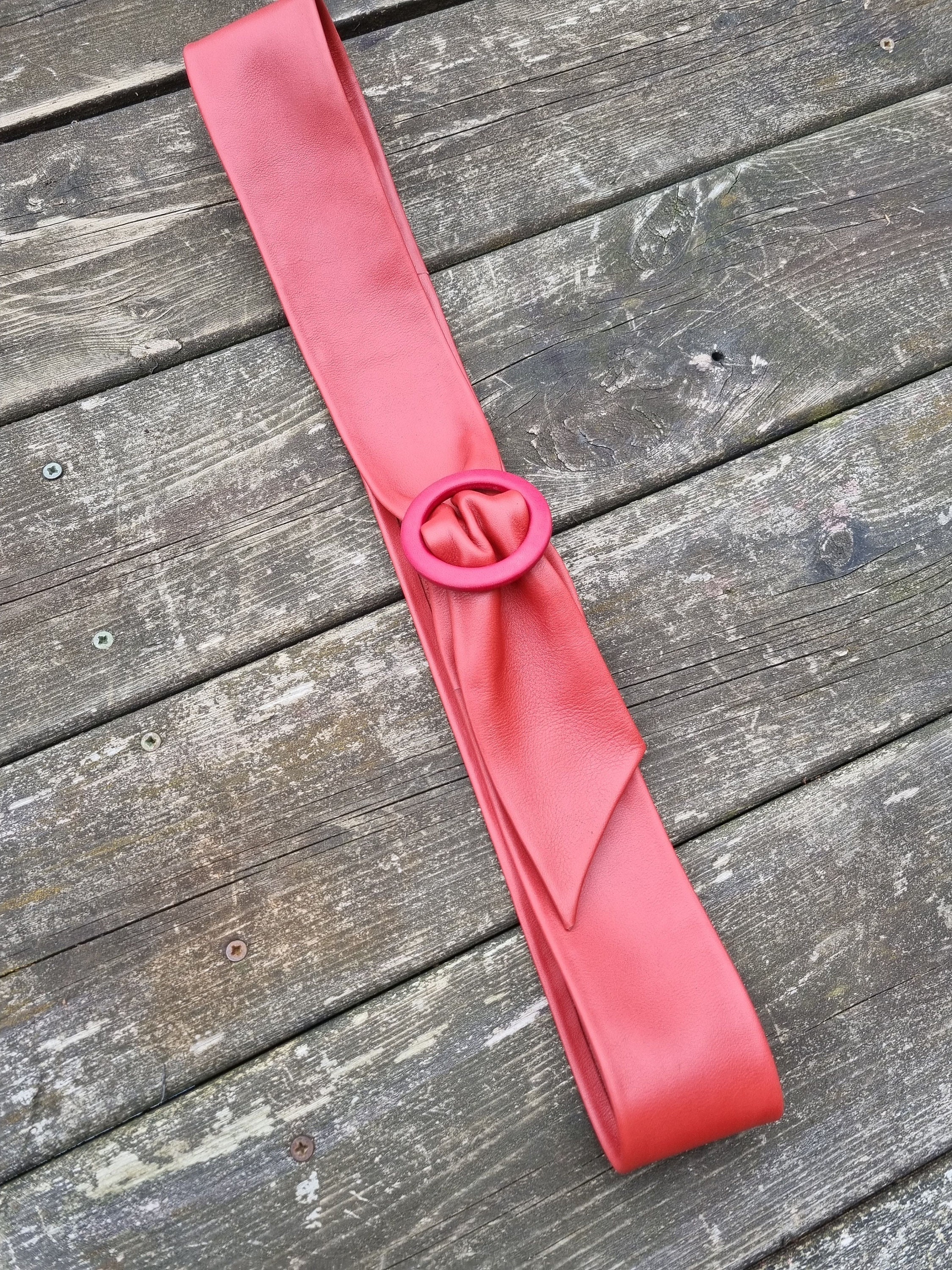 Stanley Blacker Womens Red Leather Obi Belt Small Women Red Leather Belt Waist Cinch Obi 1980s Design Handmade  main image 2