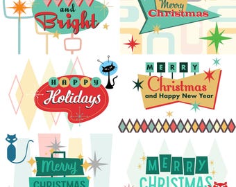 Mid Century Modern Christmas Cards Cat - Etsy