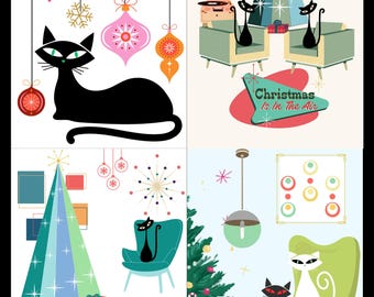 Mid Century Modern Christmas Cards Cat - Etsy