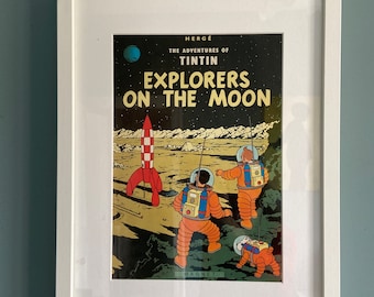 Framed Tintin Comic Magazine Cover Wall Art, Explorers on the Moon, Kids Bedroom, Hergé Collector Gift, Home Decor Display