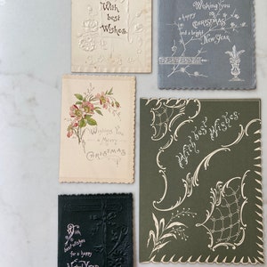 Forniture per diari vintage / scrapbooking - auguri, biglietti di Natale e Capodanno, collezione di 5, edoardiani o vittoriani, in rilievo