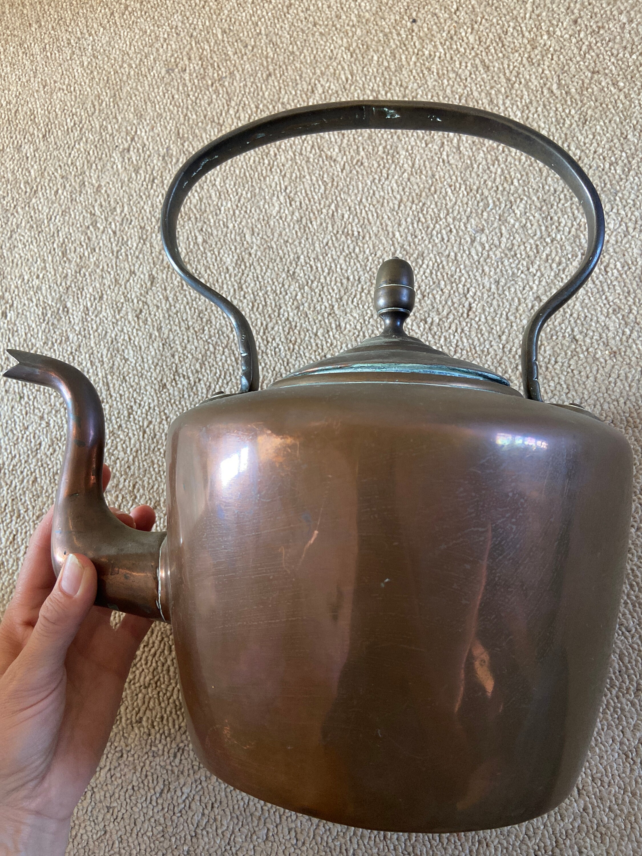 Large Copper Vintage Stove Top Kettle, Retro Stove Top Kettle, Antique