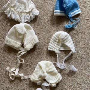 Vintage Hand-Knitted Wool Baby Bonnets: 1970s Retro Hats (Set of 5)