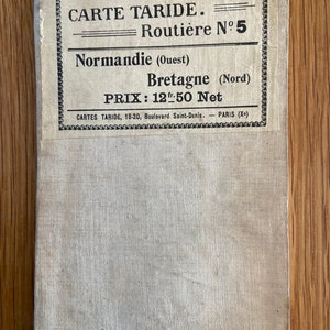 Mapa vintage França - Bretanha e Normandia. Cartes Taride Routieres No. 5 Normandie (Ouest) Bretagne (Nord), década de 1920. Presente, moldura, mapa artístico de parede