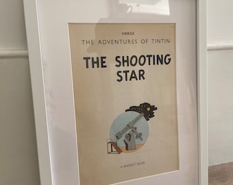 Ingelijste print Kuifje, de vallende ster – Witte lijst muurkunst, kinderen en stripcadeau fan
