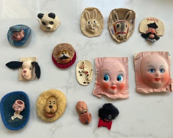 1950s hand painted cloth doll faces - sewing & craft supplies, unique decor collectibles