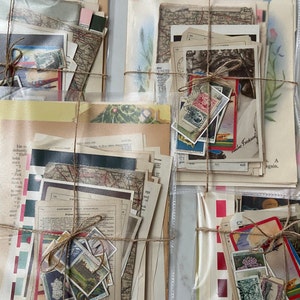 Paquet de papier éphémère vintage. Plus de 60 pages de livres authentiques des années 1800-1900, timbres, cartes, cartes et plus encore. Cadeau artisanal. Album de collages de journaux indésirables