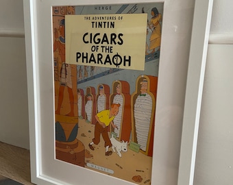 Framed Tintin Comic Magazine Cover Wall Art, Cigars of the Pharaoh, Kids Bedroom Decor, Hergé Collector Gift, Home Decor Display