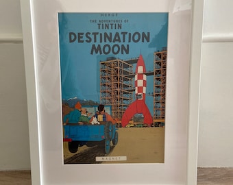 Framed Tintin Comic Magazine Cover Wall Art, Destination Moon Kids Bedroom Decor Hergé Collector Gift