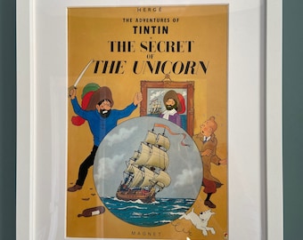 Tintin Secret of the Unicorn Framed Print • Vintage Comic Cover Wall Art • Hergé Illustration • Tintin Fan Gift • Kids Bedroom Decor