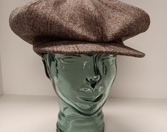 Gorras planas estilo años 20-30, 8 paneles / 8 pinzas, traje a rayas, tweed marrón claro de Barry Simonds