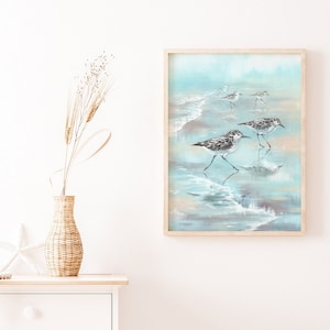 Sandpiper painting #2 art print, beach cottage decor, wall art for living room, wall art for bathroom, multiple sizes, matte paper art print