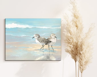 Beach canvas print of sandpipers, beach cottage decor, wall art for living room, wall art for bathroom, multiple sizes, wrapped canvas