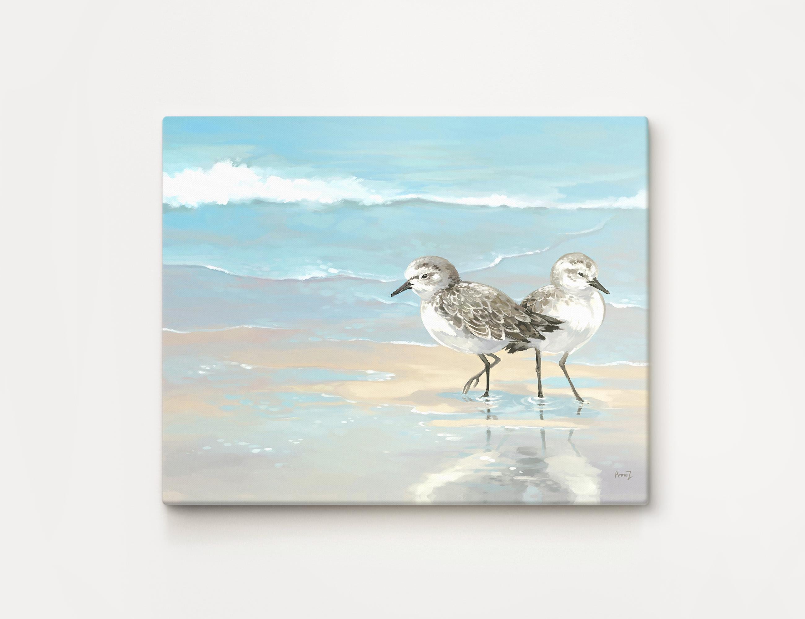 Beach canvas print of sandpipers, beach cottage decor, wall art for living room, wall art for bathroom, multiple sizes, wrapped canvas