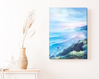 Coastal painting wrapped canvas print, beach cottage decor, wall art for living room, wall art for bathroom, multiple sizes