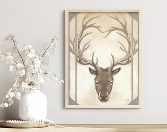 Art print of rustic elk painting, abstract painting, wall art for living room, wall art for office, wall art for cabin, multiple sizes,