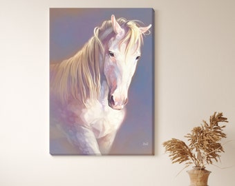 Canvas print of white horse painting, wall art for living room, wall art for entryway, wall art for girl's room, multiple sizes