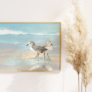 Beach art print of sandpipers, beach cottage decor, wall art for living room, wall art for bathroom, multiple sizes, matte paper art print