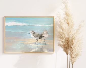 Beach art print of sandpipers, beach cottage decor, wall art for living room, wall art for bathroom, multiple sizes, matte paper art print