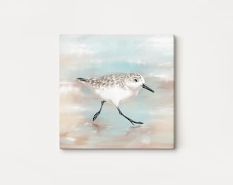 Square wrapped canvas shore bird painting print, beach decor, wall art for living room, wall art for bathroom
