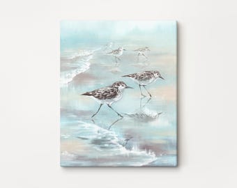 Sandpiper painting #2 canvas print, beach cottage decor, wall art for living room, wall art for bathroom, multiple sizes, wrapped canvas