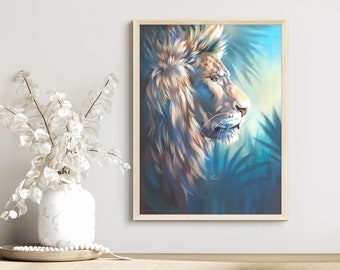 Art print of colorful lion, graphic wall art, multiple sizes matte paper print