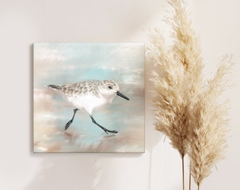 Square wrapped canvas shore bird painting print, beach decor, wall art for living room, wall art for bathroom