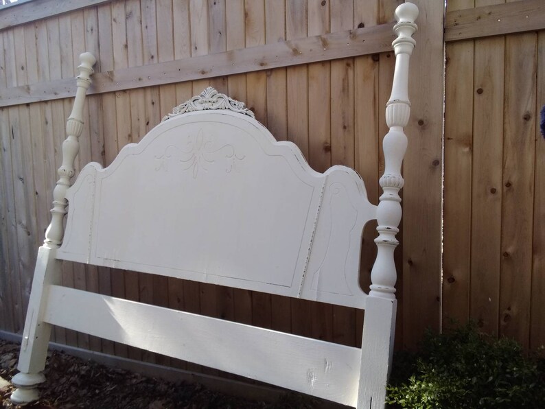 Beautiful antique headboard painted creamy lovely details Etsy
