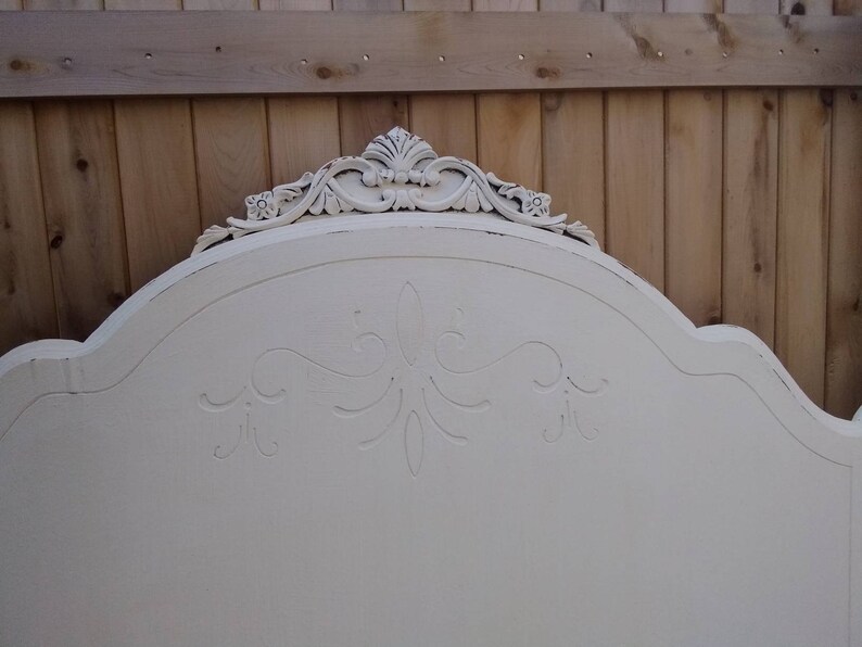 Beautiful antique headboard painted creamy lovely details Etsy