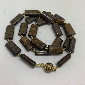 Vintage Brown Natural Stone Beads Necklace | Retro Brown Bead Necklace