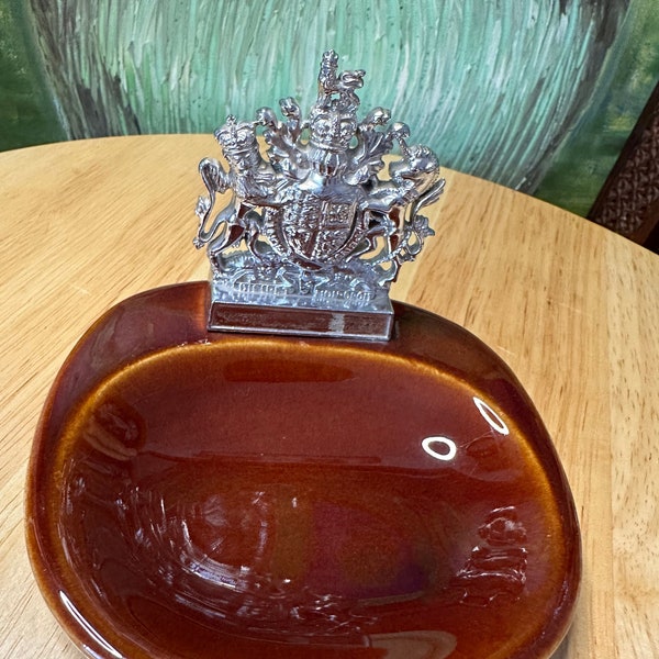 NEW! Vintage Small Brown Porcelain Dish with The Royal Coat of Arms | The Queen's Silver Jubilee | British Royal Family Collectibles