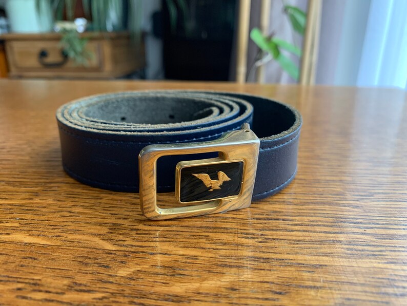 Retro Accessories Vintage Gold Eagle Buckle Belt Retro Navy Blue Genuine Leather Belt