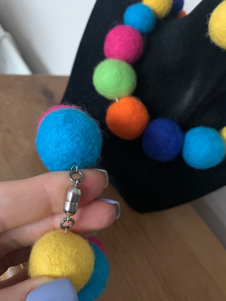 Handmade Jewelry Felted Bead Necklace ~ Earrings ~ Bracelet Multicolour Felt Jewellery Set