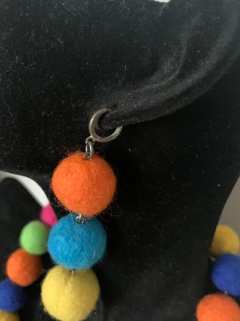 Handmade Jewelry Felted Bead Necklace ~ Earrings ~ Bracelet Multicolour Felt Jewellery Set