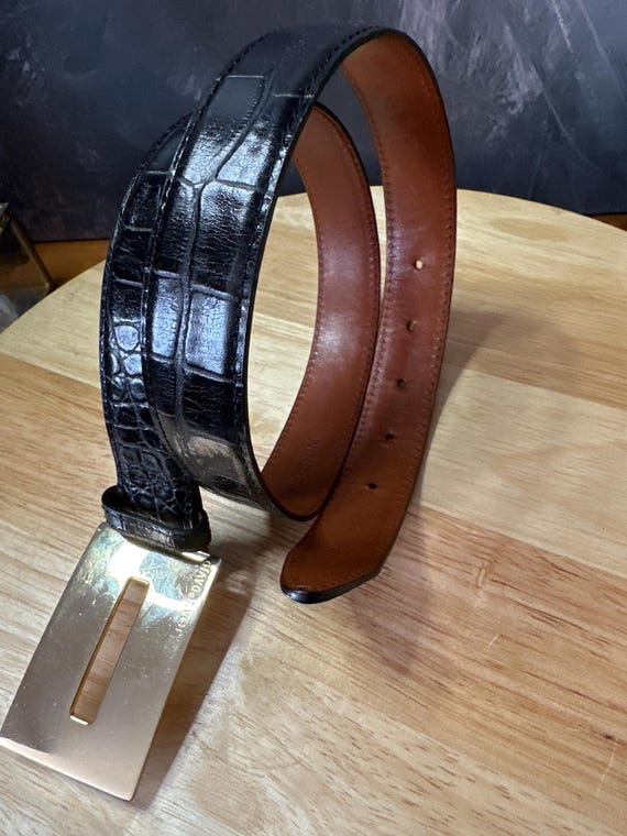 Joan & David Vintage Black Calfskin Leather Belt Gold Buckle  display picture 3