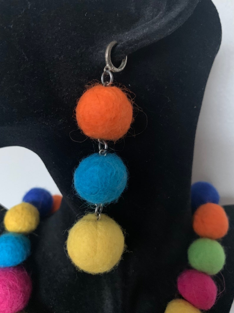 Handmade Jewelry Felted Bead Necklace ~ Earrings ~ Bracelet Multicolour Felt Jewellery Set