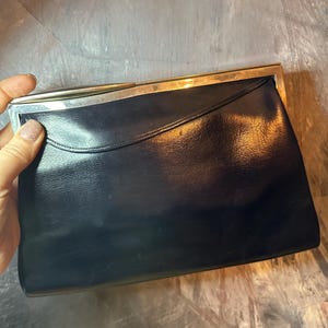 Unique Vintage Navy Blue Leather Handbag/Clutch | British Made H.T.L