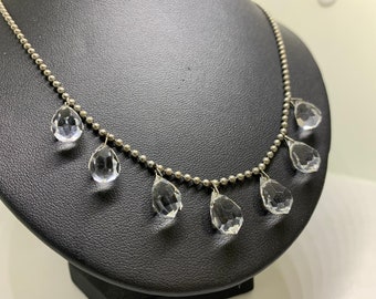 Vintage Sterling Silver & Crystal Drops Necklace | Silver Chain Necklace
