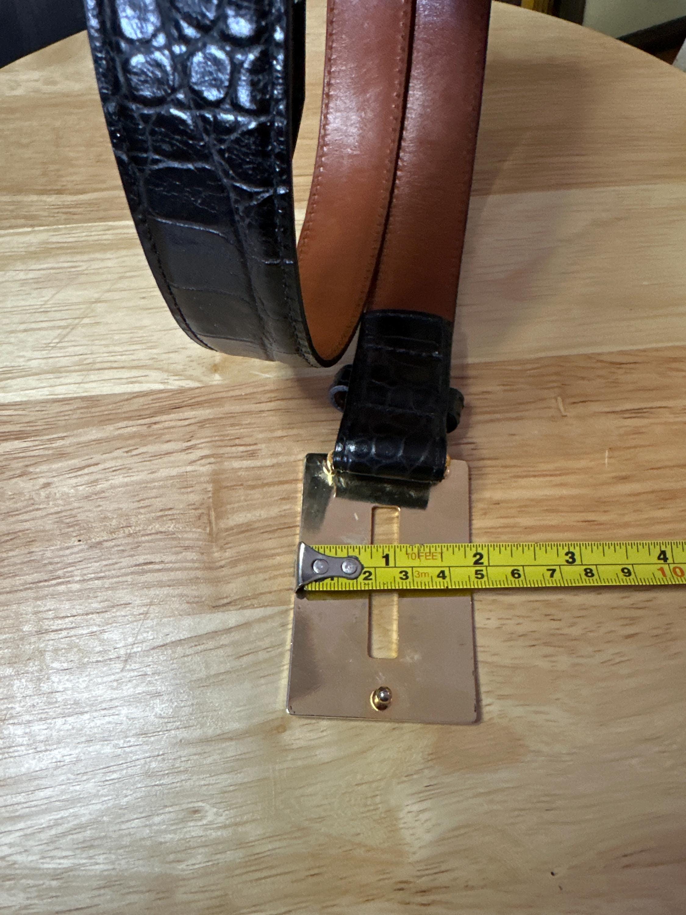 Vintage Joan & David Black Croc-Embossed Leather Belt Gold Buckle Joan & David Brown Calf Skin Belt Metal Spur Buckle Medium  main image 3