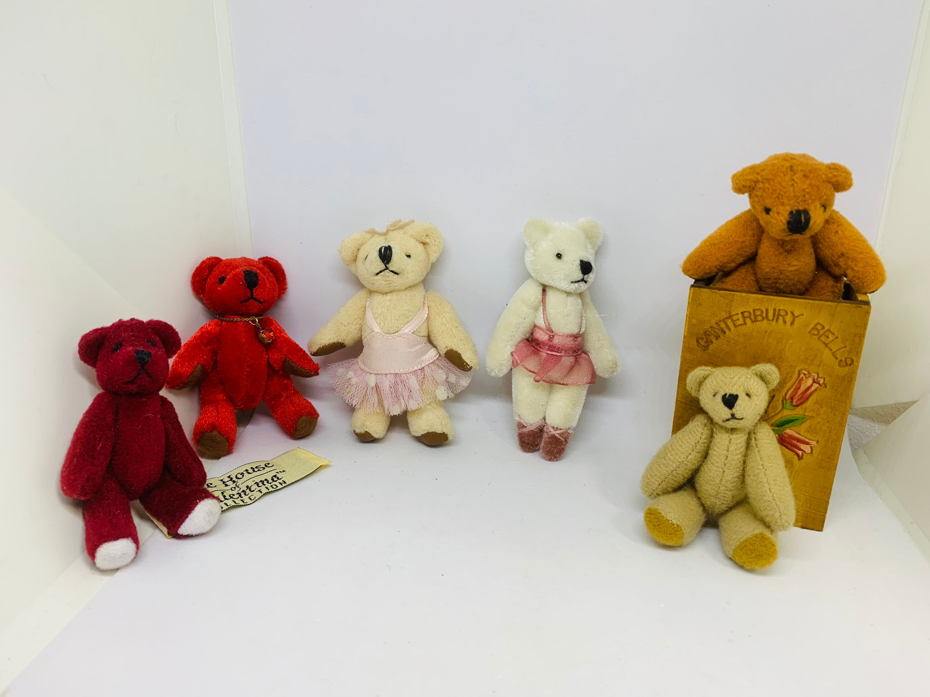 The House Of Valentina Lot of 6 Miniature Jointed Teddy Bears Vintage Tiny Bears Collectible