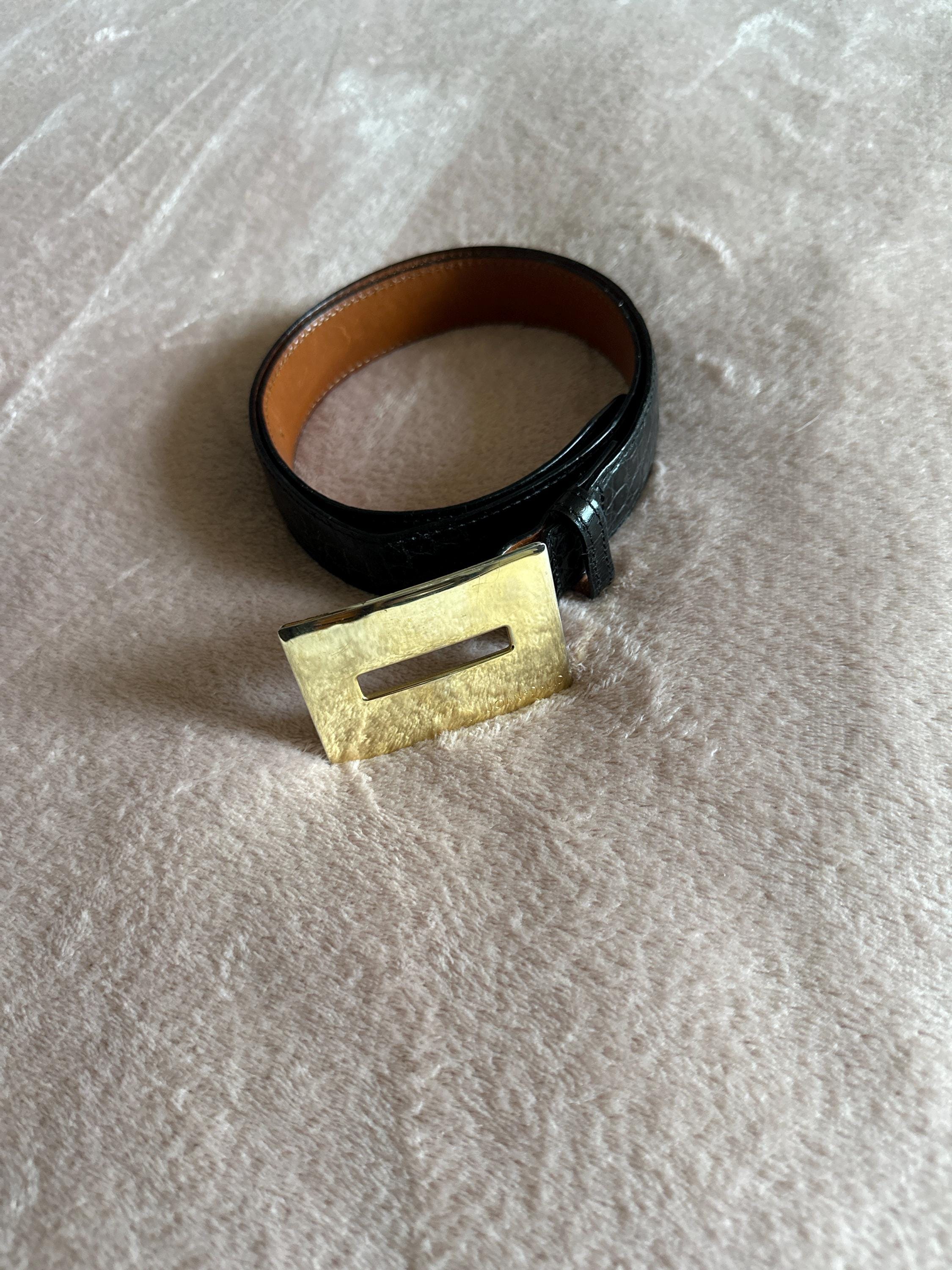 Vintage Joan & David Black Croc-Embossed Leather Belt Gold Buckle Joan & David Brown Calf Skin Belt Metal Spur Buckle Medium  main image 2