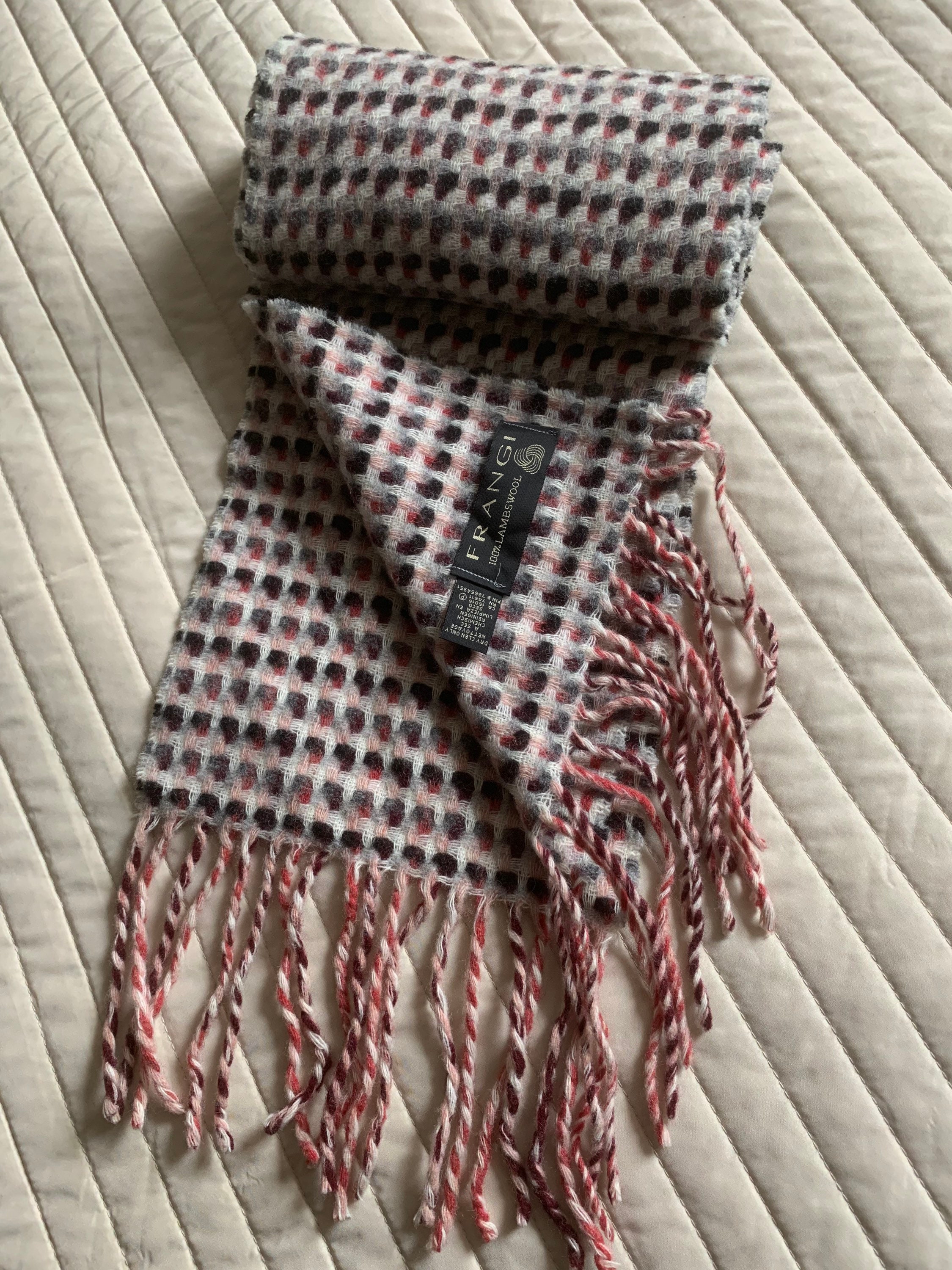 FRANGI Vintage Geometric Pattern Lambswool Scarf Made in England