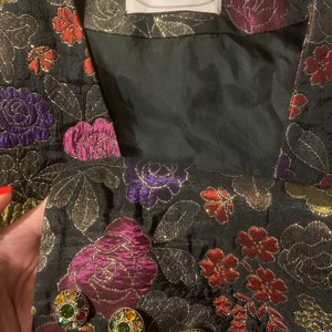 Carole-Anne Couture | Vintage Damen Black & Gold Thread Blumen Strickjacke |  Stylische Designer-Jacke | Hergestellt in England