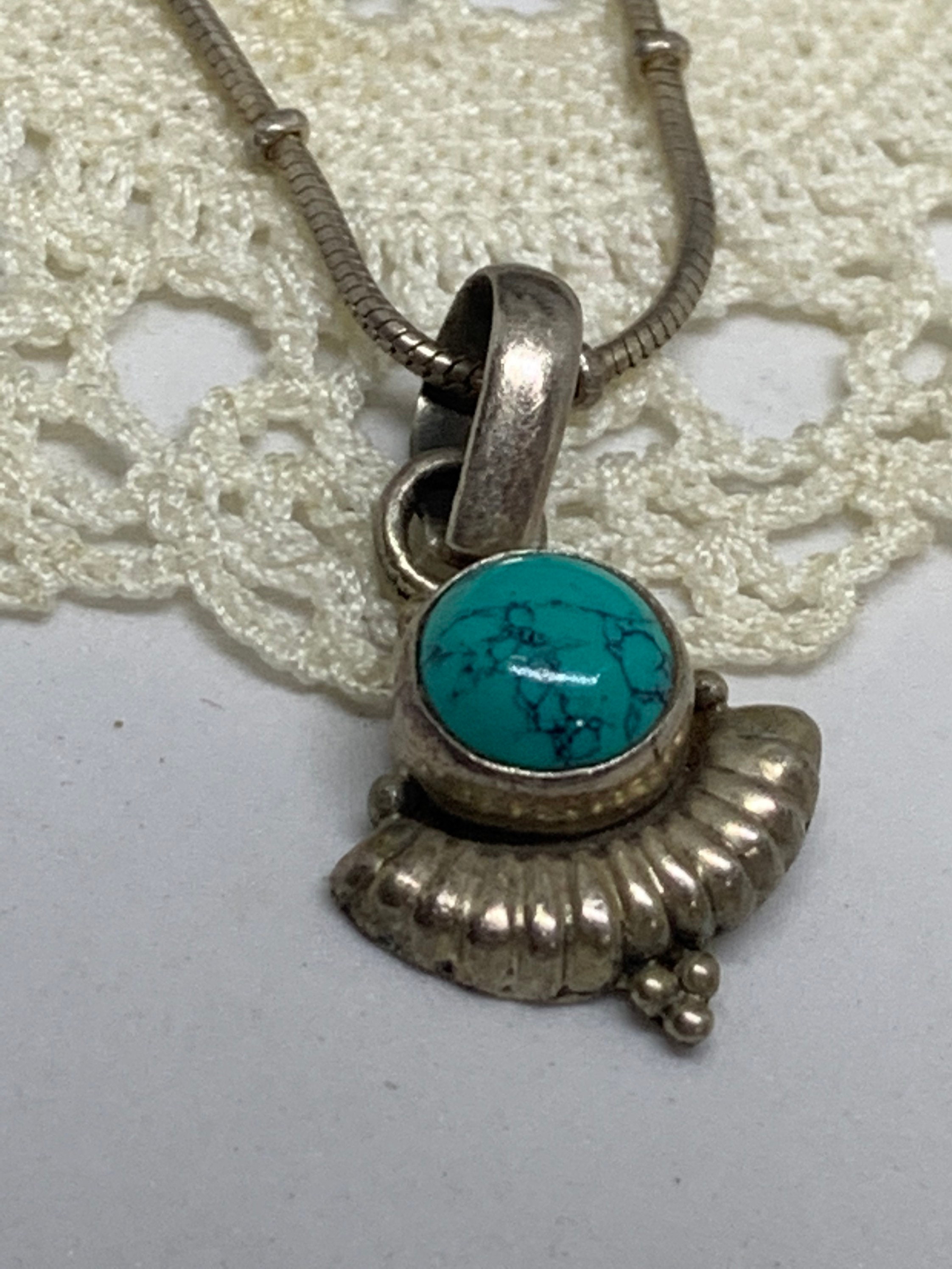 Vintage Sterling Silver & Turquoise Pendant Necklace Artisan Etsy Canada