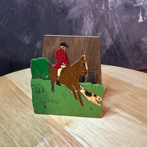 Vintage Handmade Wooden Letter Rack English Hunt Theme | Vintage Mail Holder
