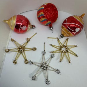 Job Lot of 6 Vintage Mixed Christmas Tree Baubles & Stars Ornaments