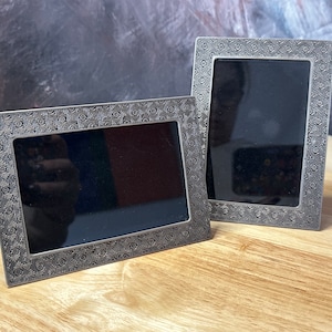 Two Vintage Silver Metal Geometric Design Photo Frames | Home Decor