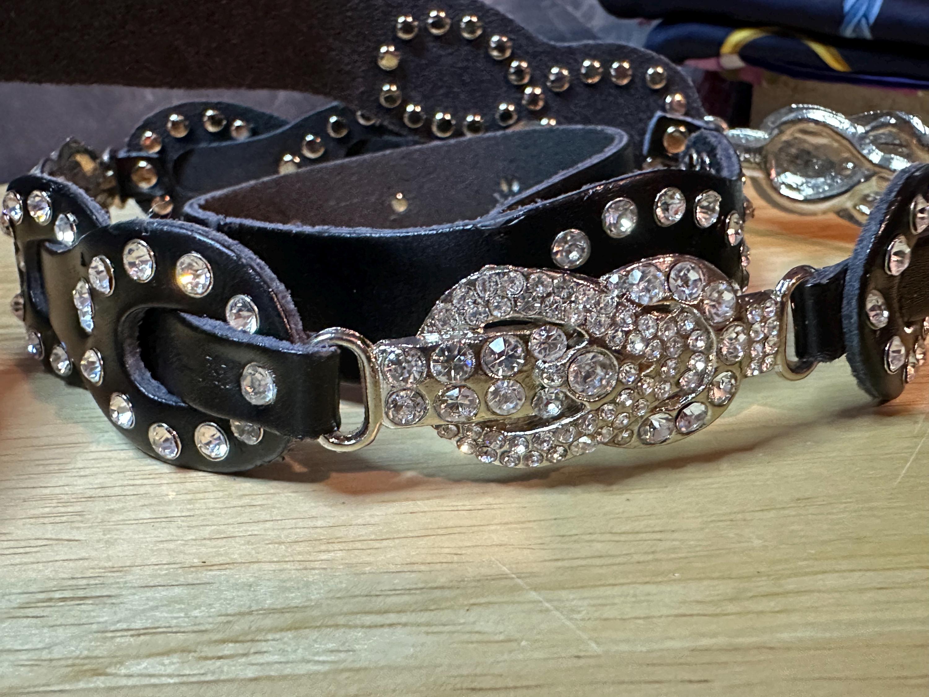 Vintage Black Leather & Rhinestone Design Women