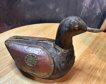 NEW! Vintage Carved Wood Inlaid Metal Duck Figure | Collectible