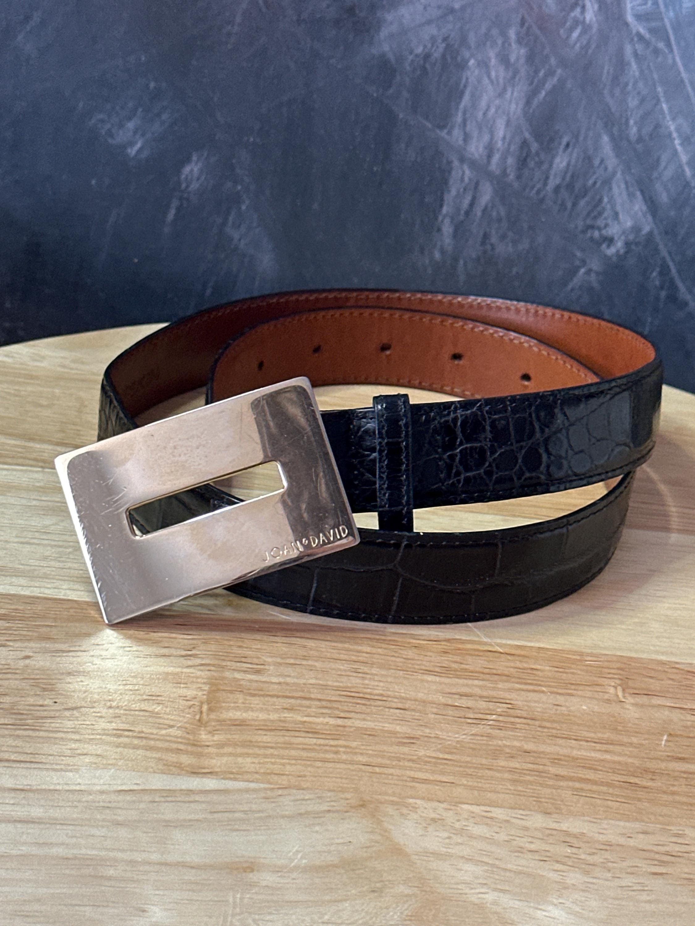 Joan & David Vintage Black Calfskin Leather Belt Gold Buckle  display picture 3